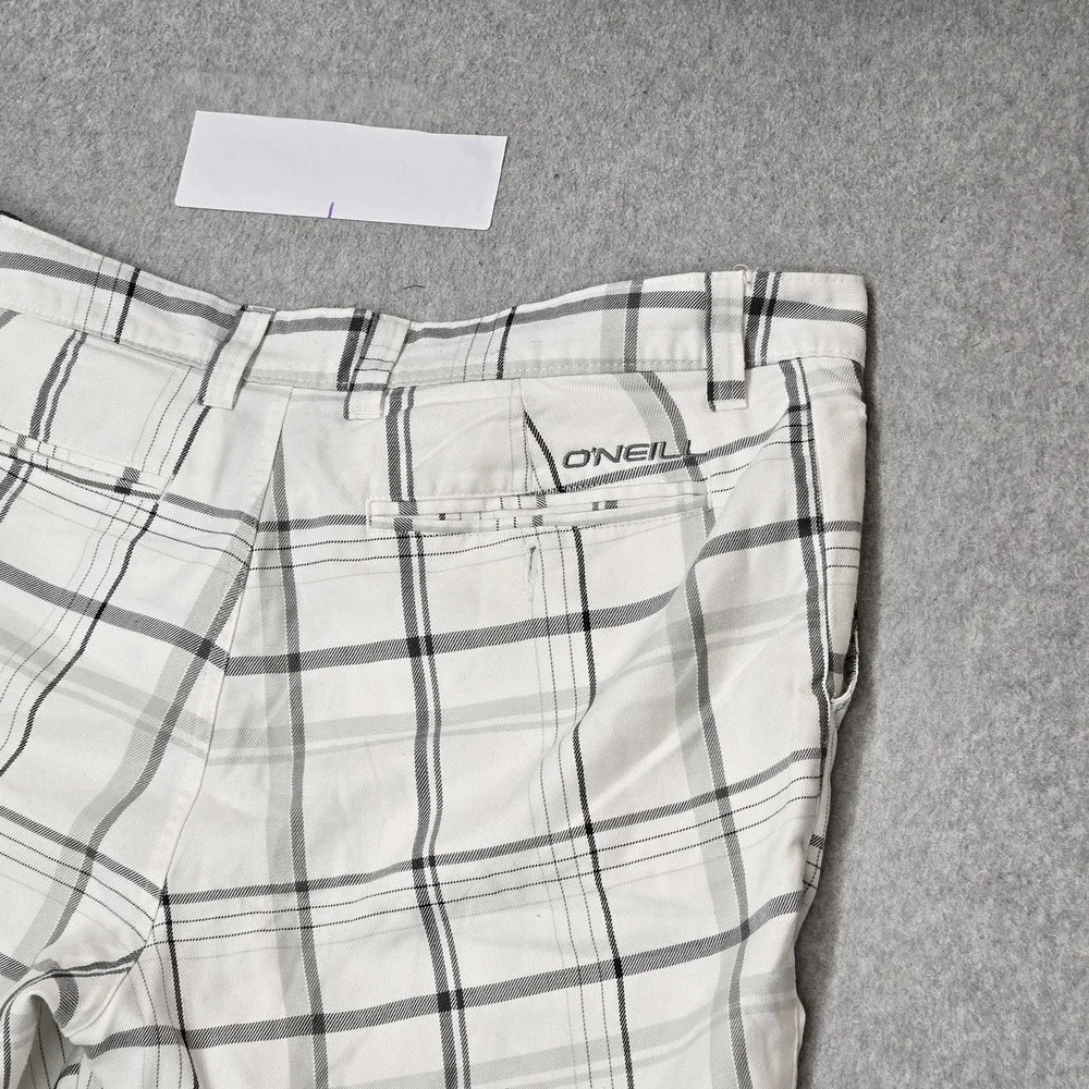 O'Neill Men Shorts 34 White Plaid Chino Warren Button Zipper Logo 10